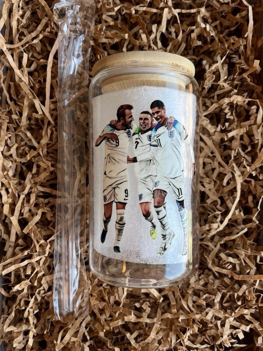 England National Team Soccer Football Kane Rashford Foden Clear 16oz Glass Cup